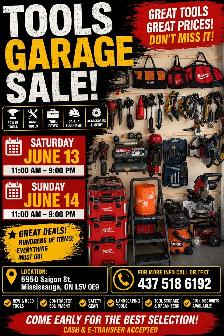 TOOLS GARAGE SALE – ONE WEEKEND ONLY!