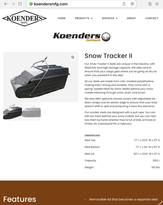 Koenders Snow Tracker II Covered Sled
