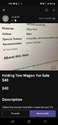 Folding Tow Wagon For Sale. $50 OBO - Photo 3