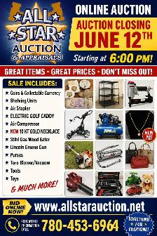 EDMONTON:  Timed Online Consignment Auction - June 12th @ 6 pm
