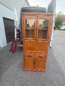 Free delivery used Oak Wood Display Cabinet with Glass Doors - Photo 4