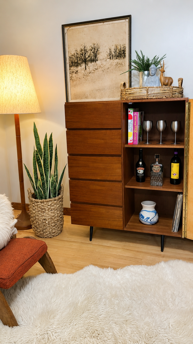 Mid century. TEAK TECK. Commode, armoire, buffet disques vinyles