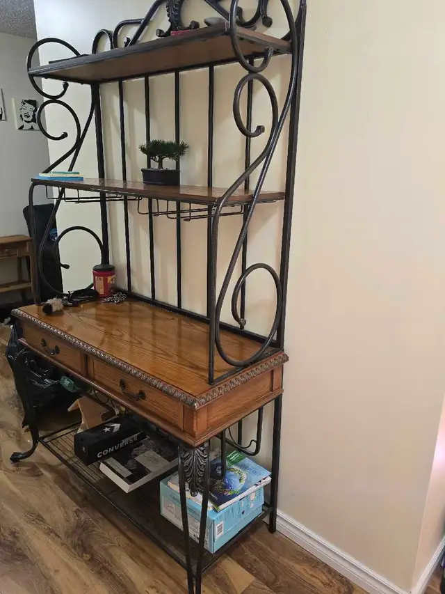 Wrought  Iron and Wood Baker's Rack