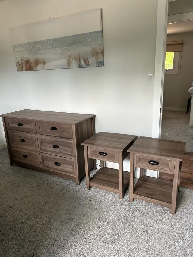 Grey Dresser and Matching Nightstands