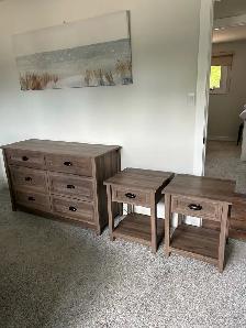 Grey Dresser and Matching Nightstands
