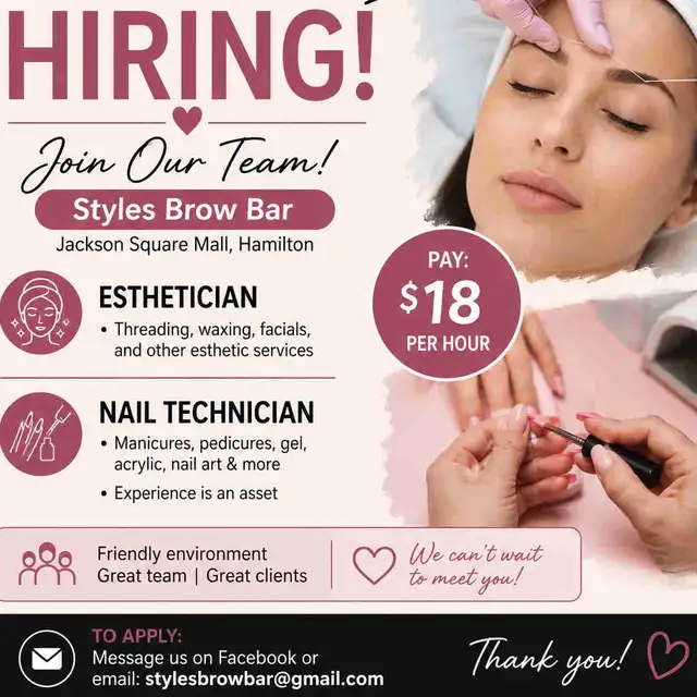 Hiring Esthetician  and Nail technician