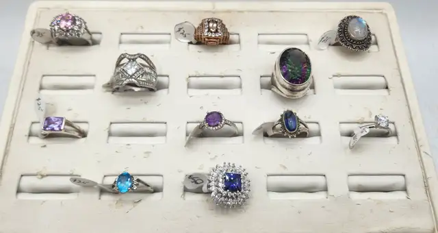 .925 Sterling Silver Rings with Stones, Moonstone, Opal