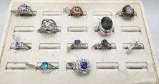 .925 Sterling Silver Rings with Stones, Moonstone, Opal