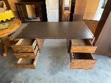 Free delivery used Brown and Wood Grain Office Desk with Drawers - Photo 6