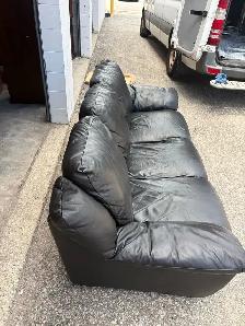 Free delivery used Black Leather 3-Seater Sofa - Photo 4