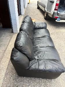 Free delivery used Black Leather 3-Seater Sofa - Photo 5