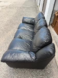 Free delivery used Black Leather 3-Seater Sofa - Photo 7
