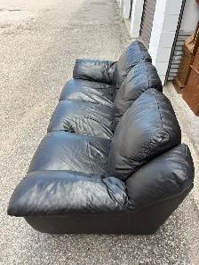 Free delivery used Black Leather 3-Seater Sofa - Photo 9
