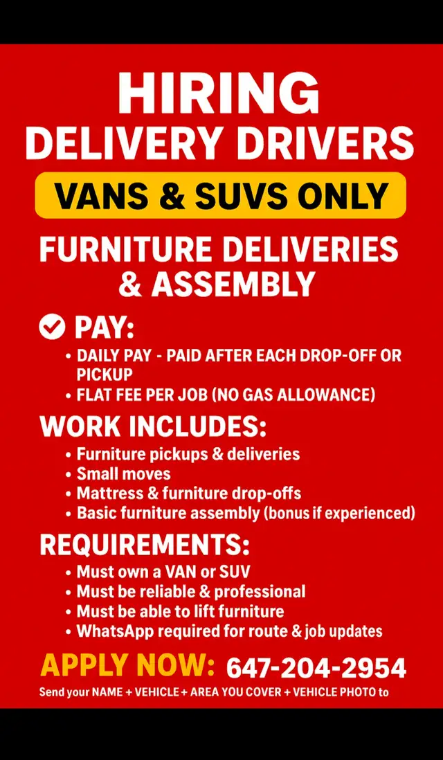 DELIVERY DRIVERS NEEDED DAILY PAY