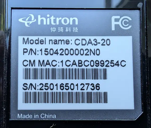Hitron CDA3-20 CDA3 20 Cable Modem