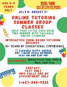 Online Summer Tutoring  Group Sessions (Ages 3-5)