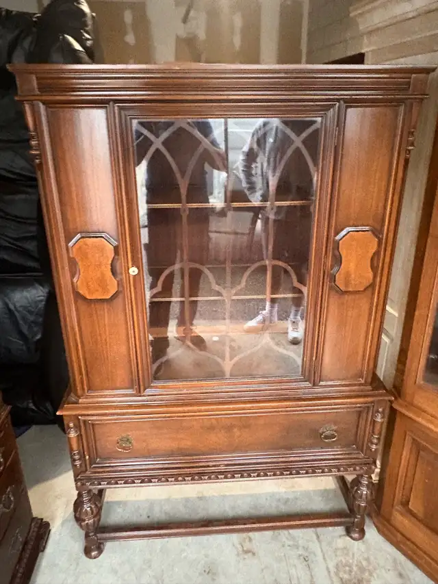 Free delivery Antique Wooden Display Cabinet with Glass Doors