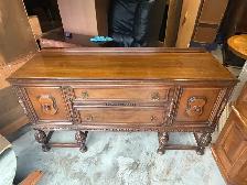 Free delivery antique Vintage Wood Sideboard Buffet - Photo 2