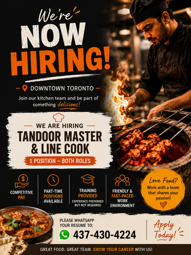 Hiring Tandoor Master & Line Cook – Part-Time | Downtown