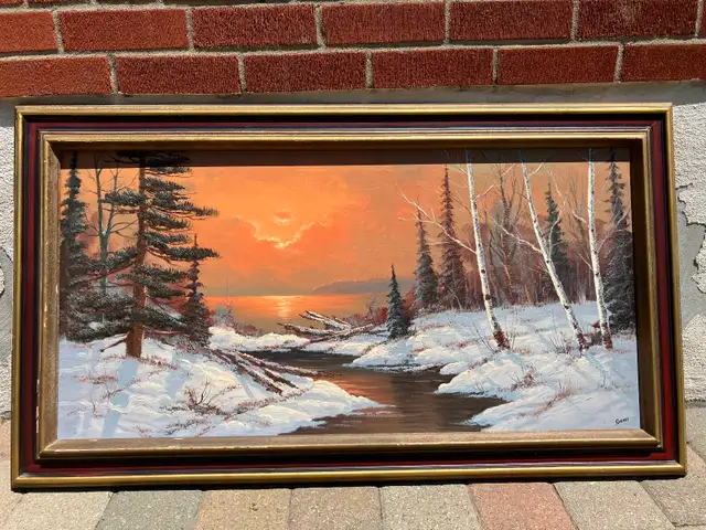 Beautiful Large Winter Scene Hand-Painted On Canvas Painting