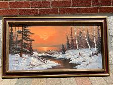 Beautiful Large Winter Scene Hand-Painted On Canvas Painting