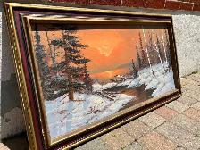 Beautiful Large Winter Scene Hand-Painted On Canvas Painting - Photo 2