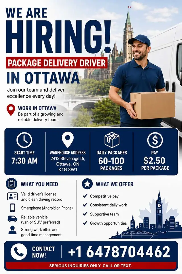 Hiring Package Delivery Driver in Ottawa
