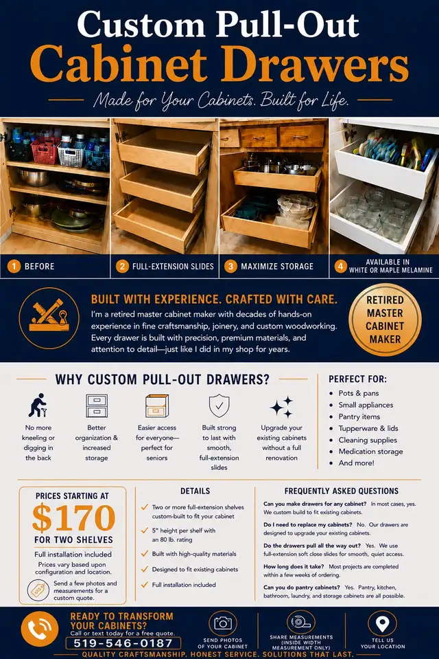 Custom Pull-Out Cabinet Drawers – Installation Included!