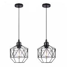 2 Black Industrial Vintage Farmhouse 7"Metal Cage Pendant Light