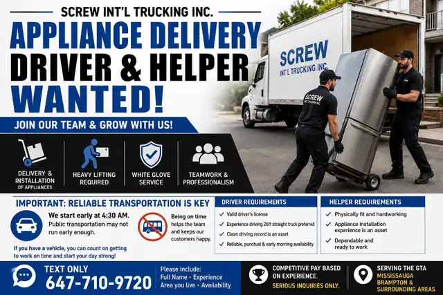 APPLIANCE DELIVERY DRIVER & HELPER WANTED