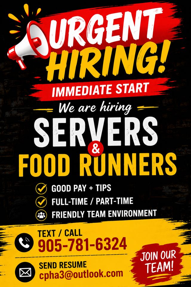 URGENT HIRING  Busy restaurant in Niagara Falls hiring: