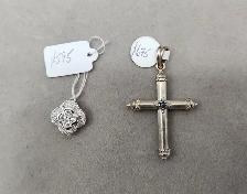 18k White Gold Pendants, Cross with Diamonds, Sapphires