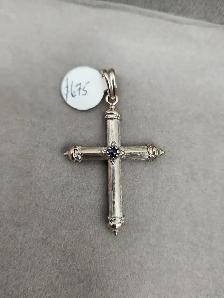 18k White Gold Pendants, Cross with Diamonds, Sapphires - Photo 2