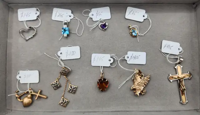 10k Gold Pendants: Citrine, Aquamarine, Amethyst, Diamond, Cross