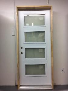 1146PSM Porte d’acier 34″D Blanche Verre sablé 23×12