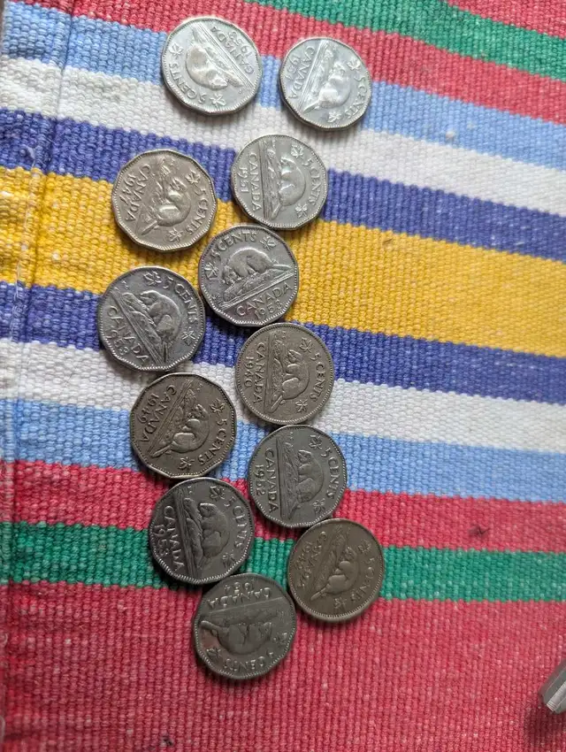 vintage Canadian 5 cent coins