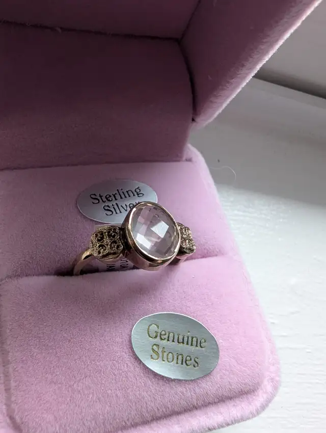 Brand New Sterling Silver Rose Quartz Ring For Sale