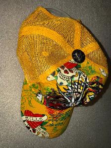Rare Ed Hardy Tiger Rhinestone Trucker Hat – Yellow Snapback - Photo 3