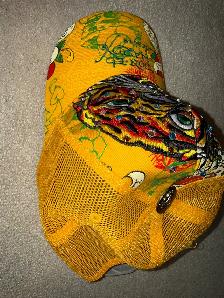 Rare Ed Hardy Tiger Rhinestone Trucker Hat – Yellow Snapback - Photo 4