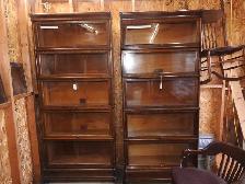Rare Identical twin Antique barrister bookcases, 5 glass levels