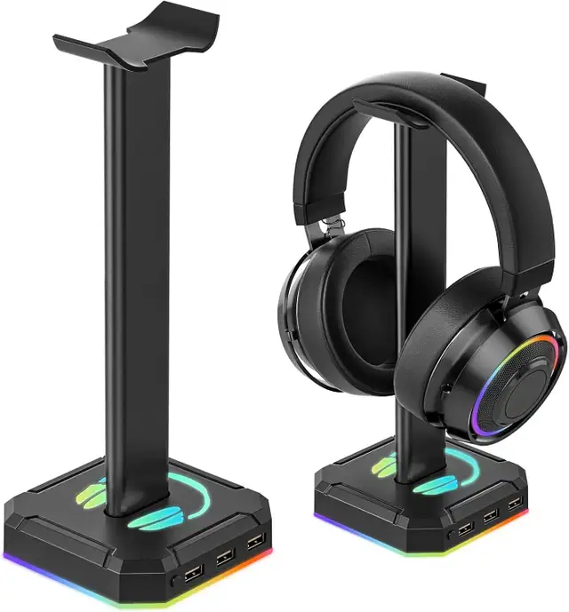 Headphone Stand RGB Lights Gaming Headset Holder with 3 USB Port