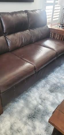 Living Rm Set: 2 Leather Couches, 3 Wooden Tables (PICK-UP ONLY) - Photo 2