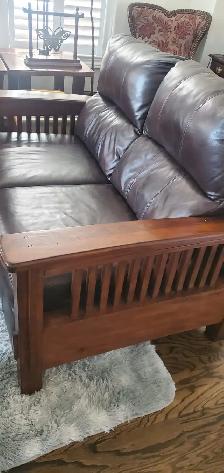 Living Rm Set: 2 Leather Couches, 3 Wooden Tables (PICK-UP ONLY) - Photo 3