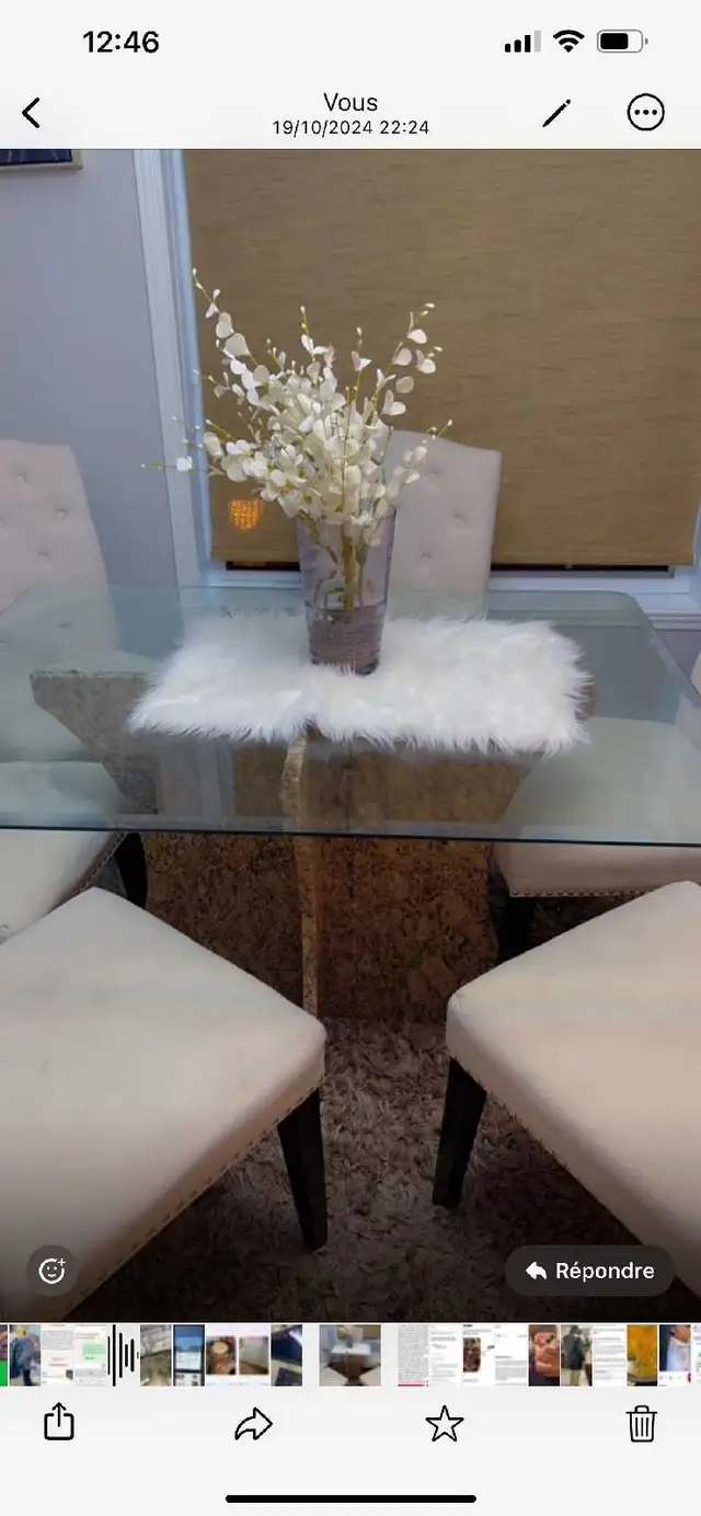 TABLE en vitre base en marbre 8 chaises