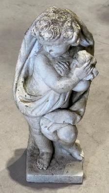 Weathered Concrete Garden Sculpture Depicting A Cherub Figure