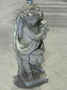 Weathered Concrete Garden Sculpture Depicting A Cherub Figure - Photo 2