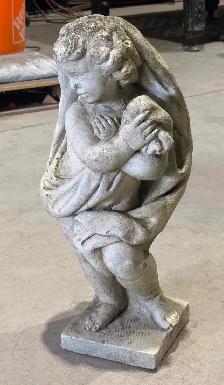 Weathered Concrete Garden Sculpture Depicting A Cherub Figure - Photo 3