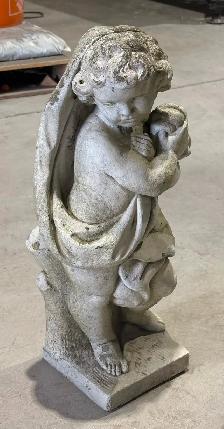 Weathered Concrete Garden Sculpture Depicting A Cherub Figure - Photo 4