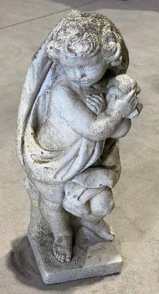 Weathered Concrete Garden Sculpture Depicting A Cherub Figure - Photo 7