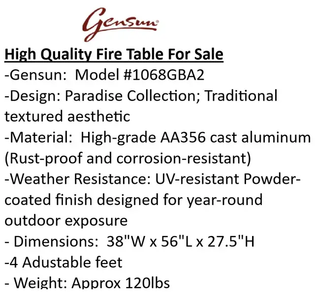 Gensun Fire Table For Sale